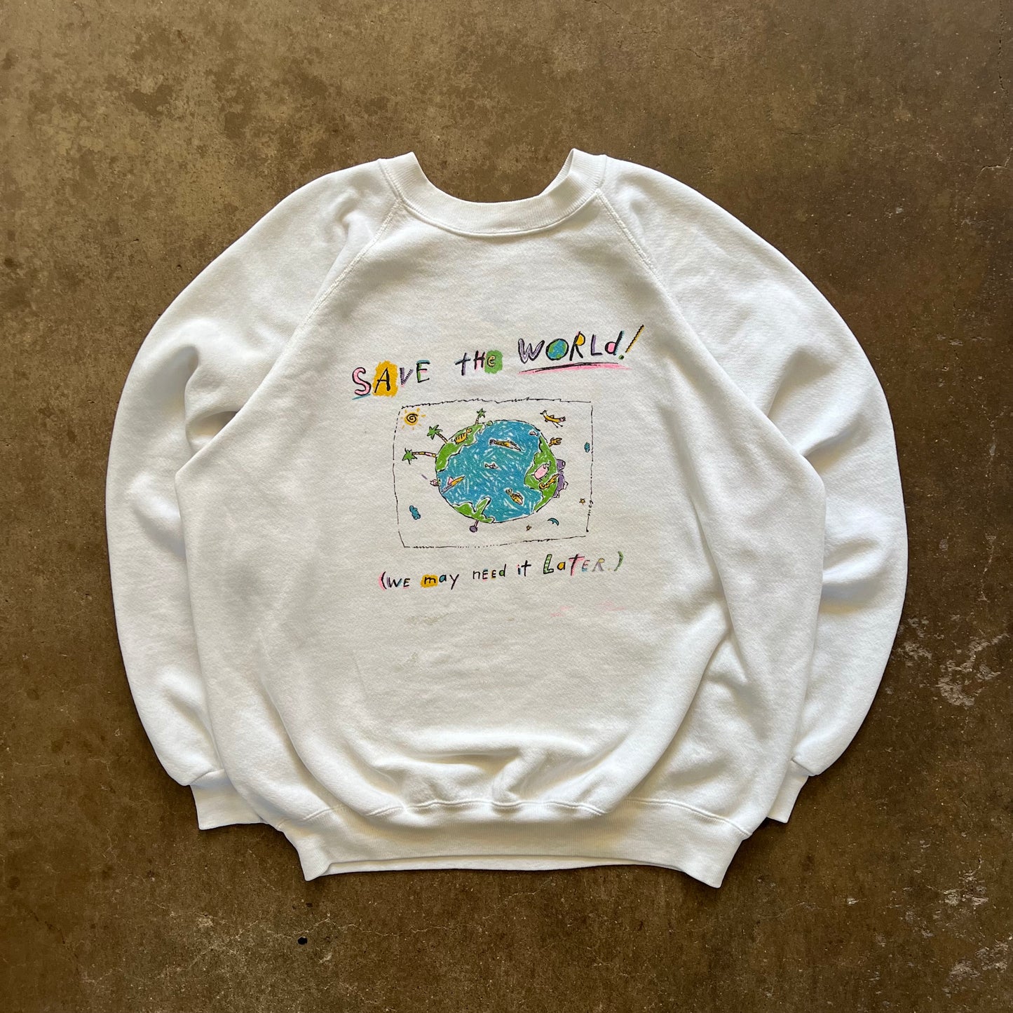 1990s “Save the world!” Raglan Sweater- Large