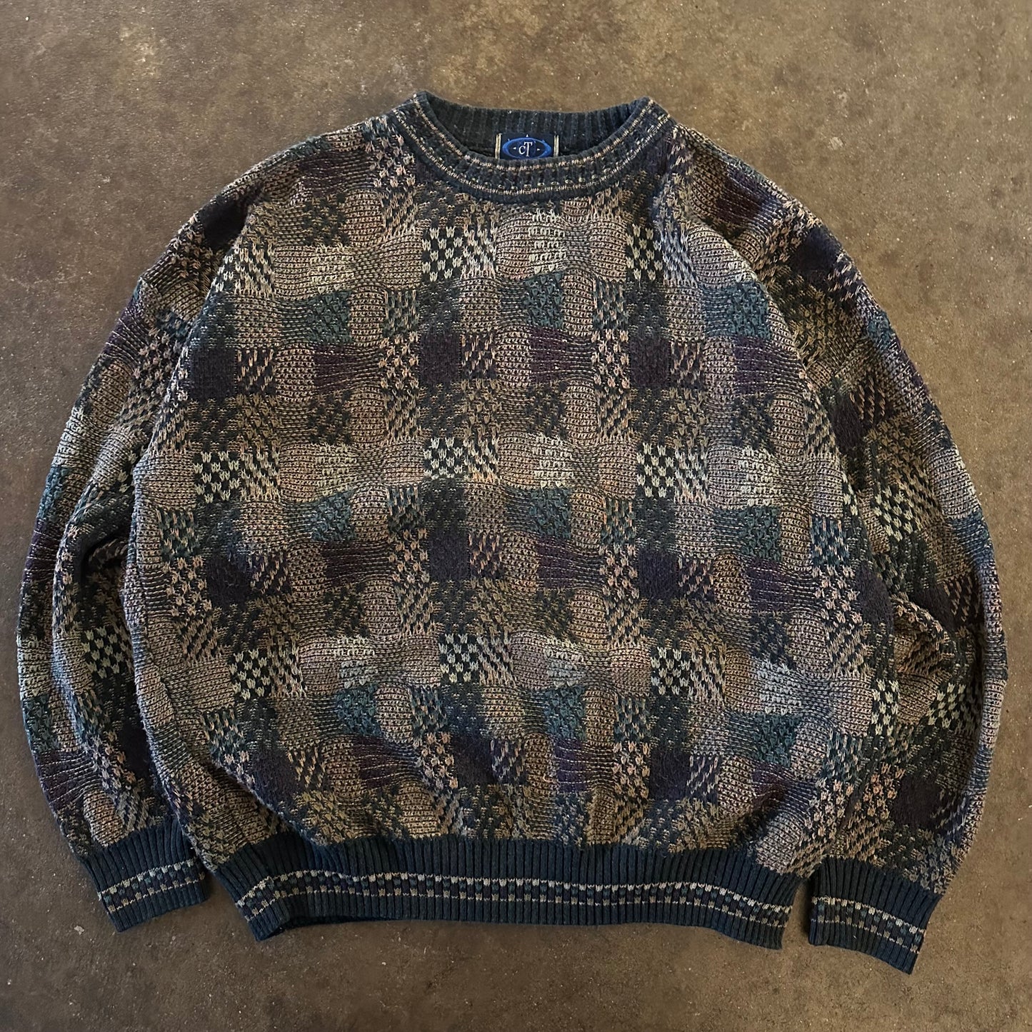 1990's Patchwork Knit Sweater- Medium