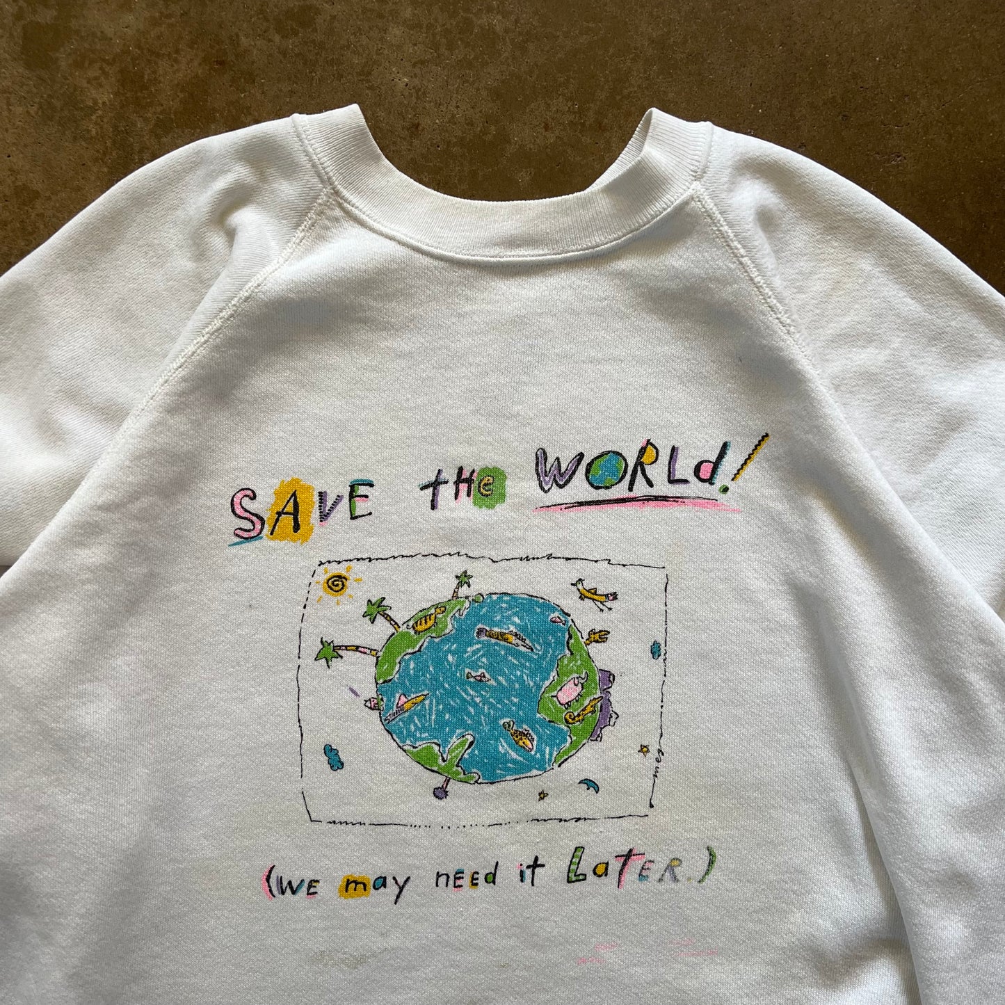 1990s “Save the world!” Raglan Sweater- Large
