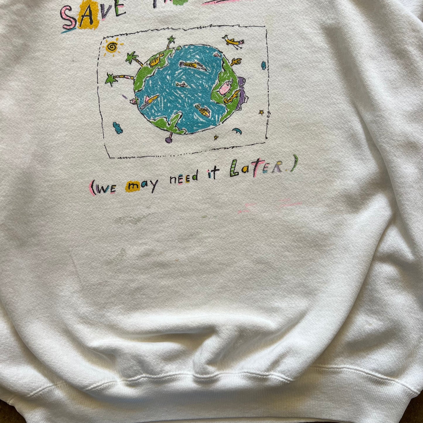 1990s “Save the world!” Raglan Sweater- Large