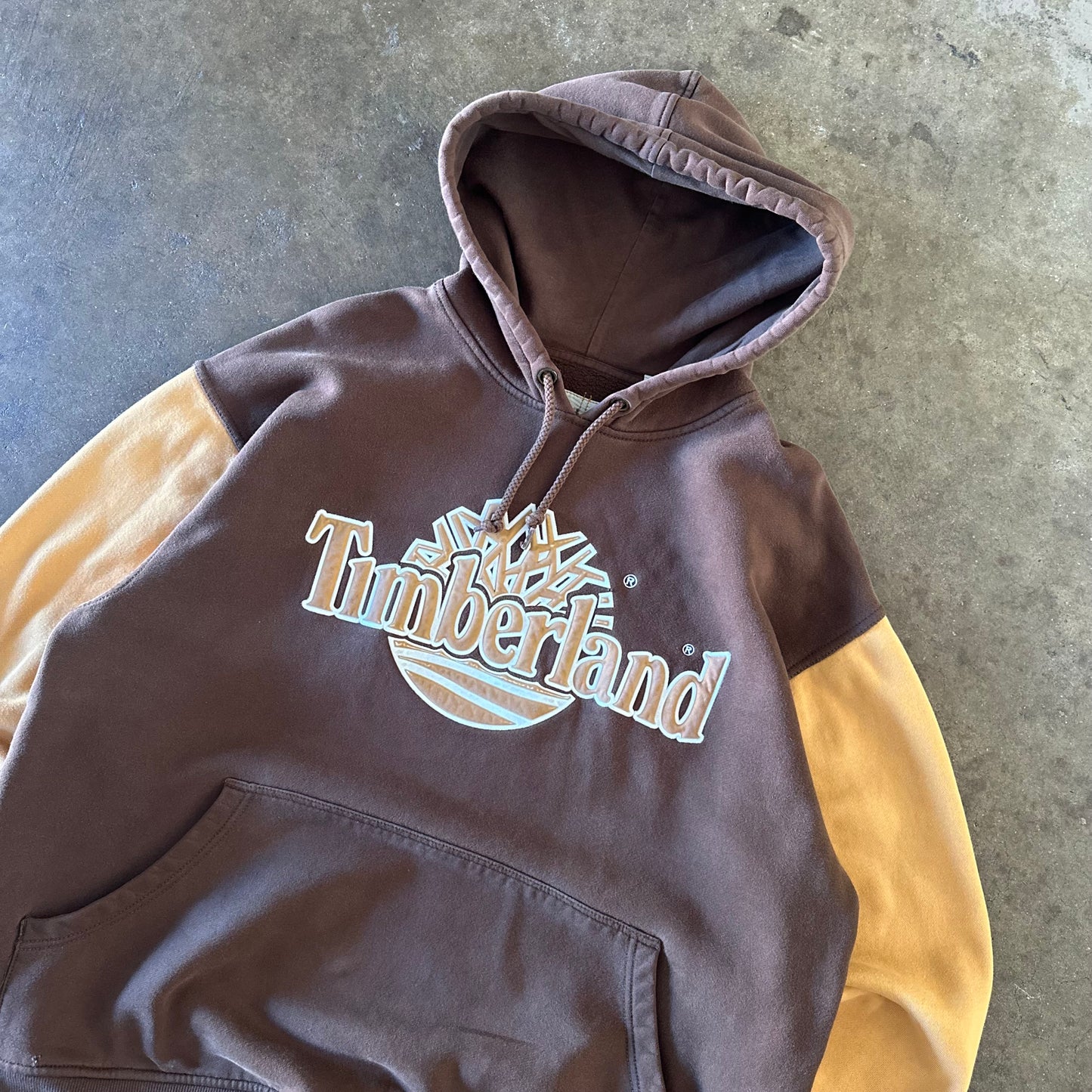 2000's Timberland Colorblocked Brown Hoodie - Extra Large